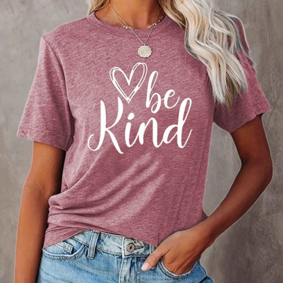 "BE KIND" GRAPHIC PINK MAUVE T-SHIRT SIZE XL - Picture 1 of 10